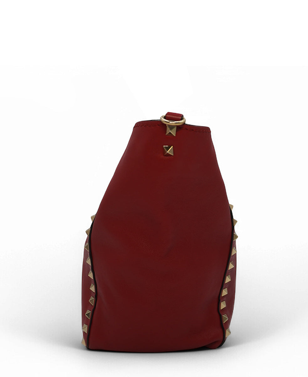 Medium Rockstud Trapeze Tote Red