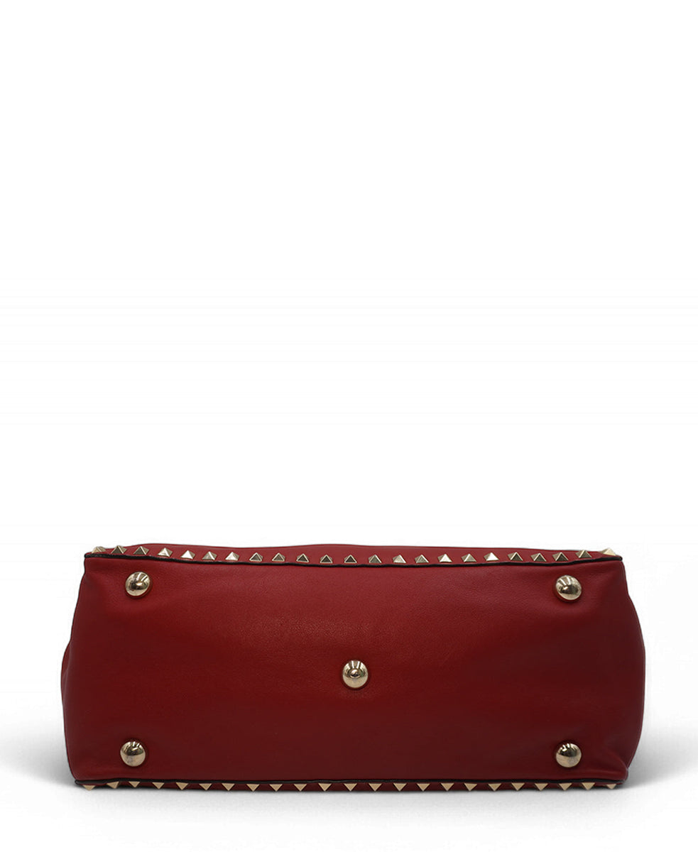 Medium Rockstud Trapeze Tote Red
