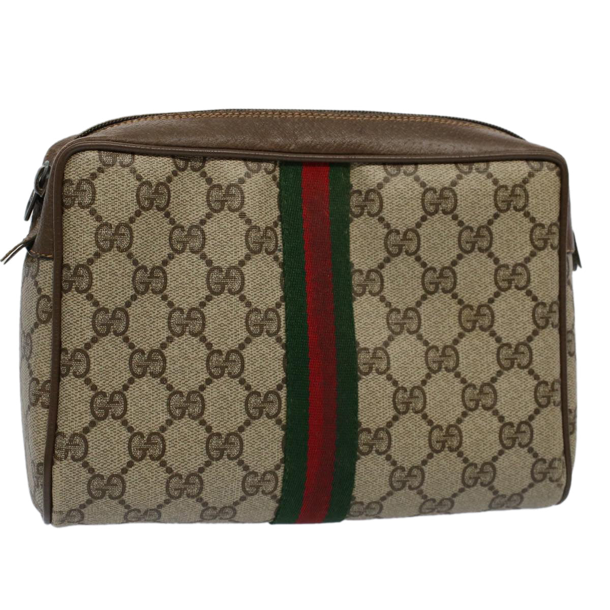 GUCCI GG Supreme Web Sherry Line Clutch Bag Beige Red Green 89 01 012 Auth yb427