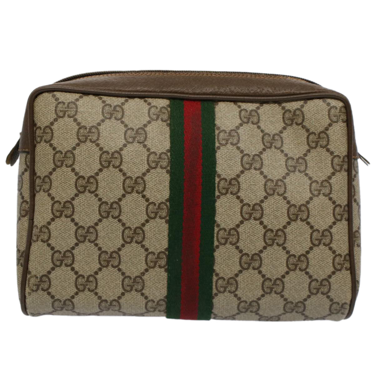 GUCCI GG Supreme Web Sherry Line Clutch Bag Beige Red Green 89 01 012 Auth yb427