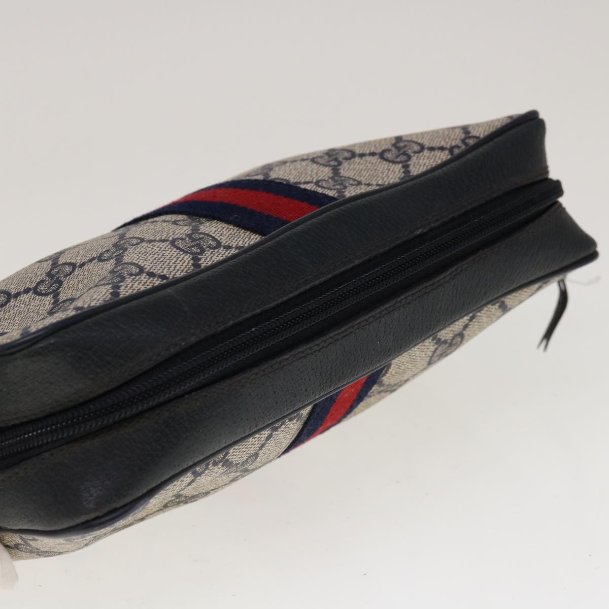 GUCCI GG Supreme Sherry Line Clutch Bag Red Navy 63 01 012 Auth yk10298