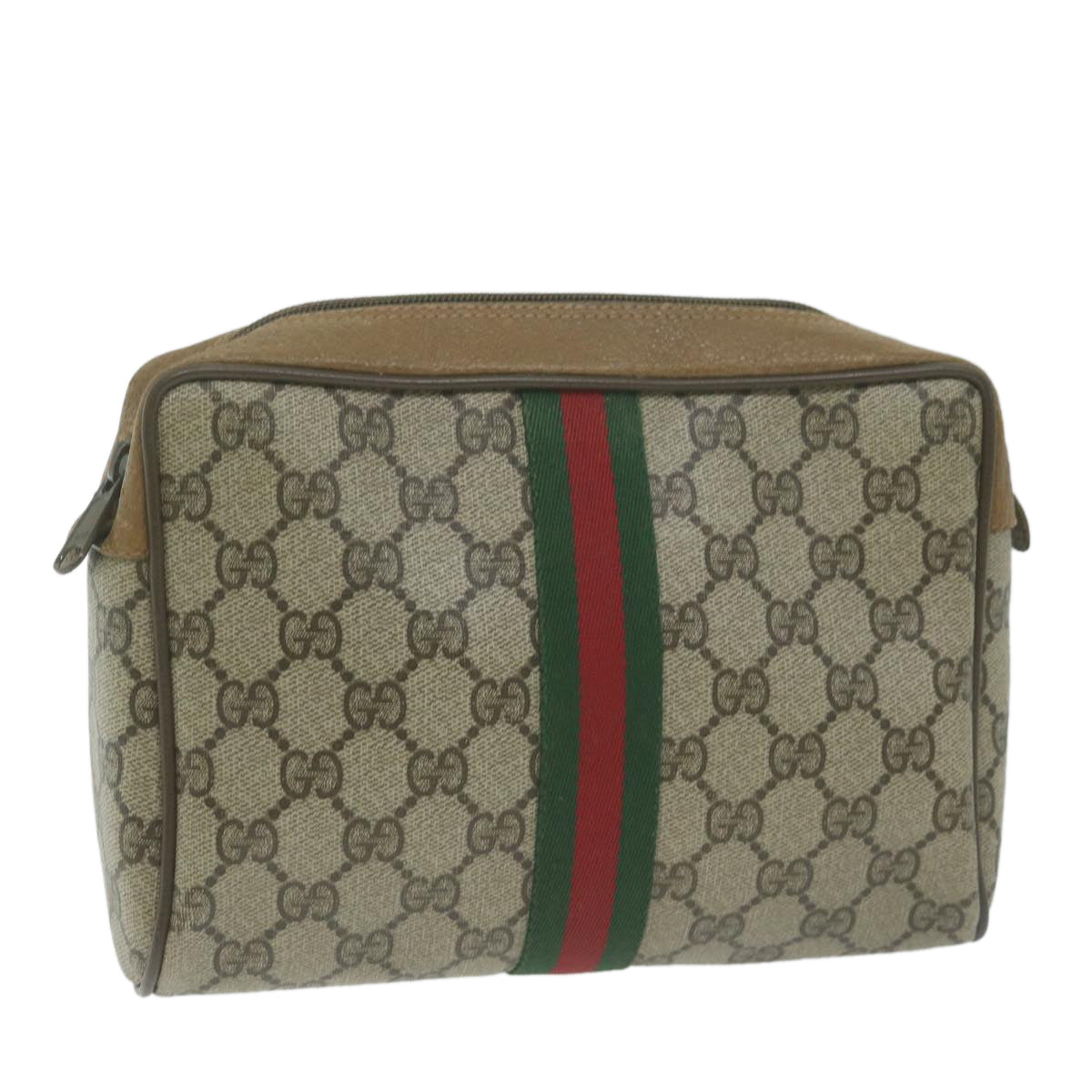 GUCCI GG Supreme Web Sherry Line Clutch Bag PVC Beige 89 01 012 Auth yk10592