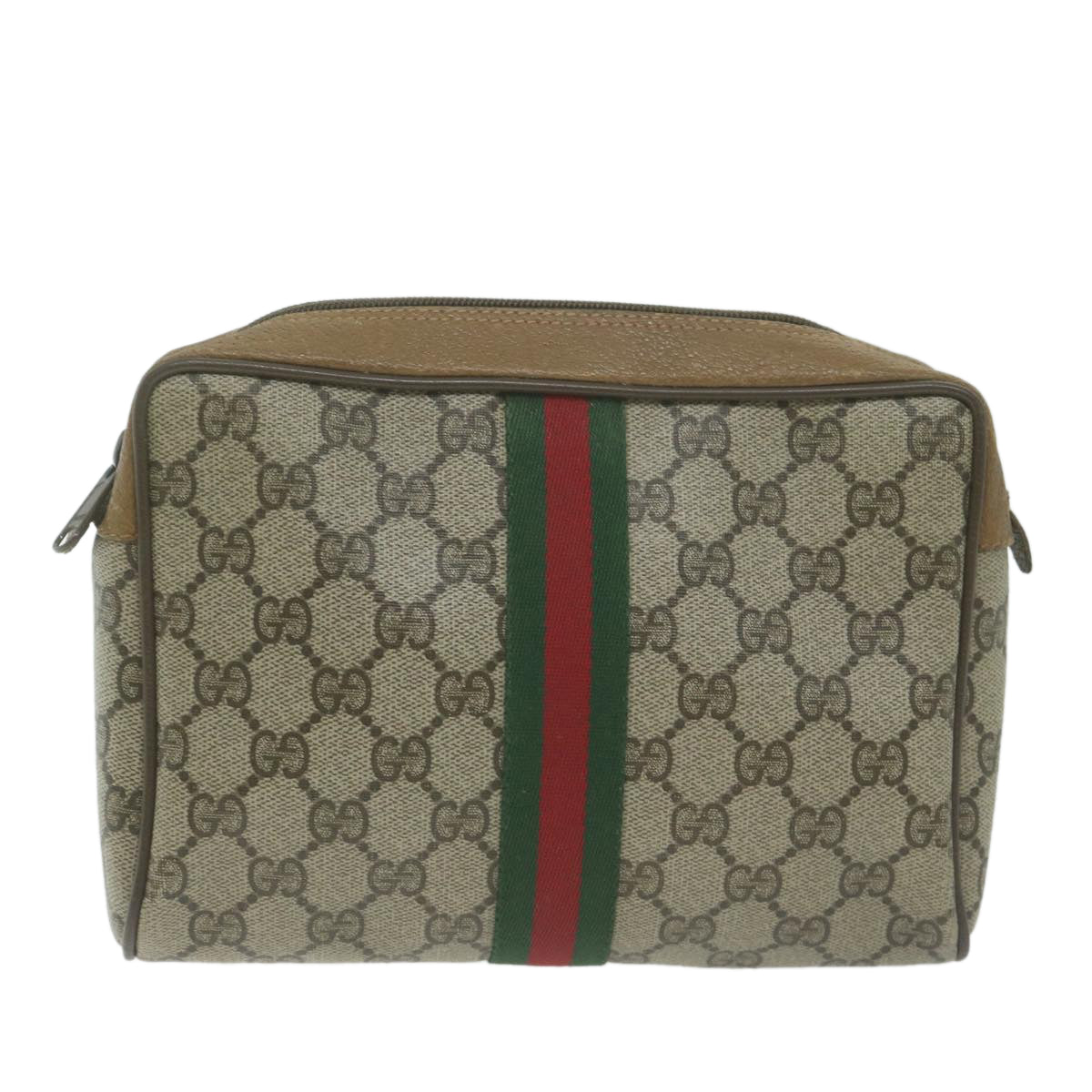 GUCCI GG Supreme Web Sherry Line Clutch Bag PVC Beige 89 01 012 Auth yk10592