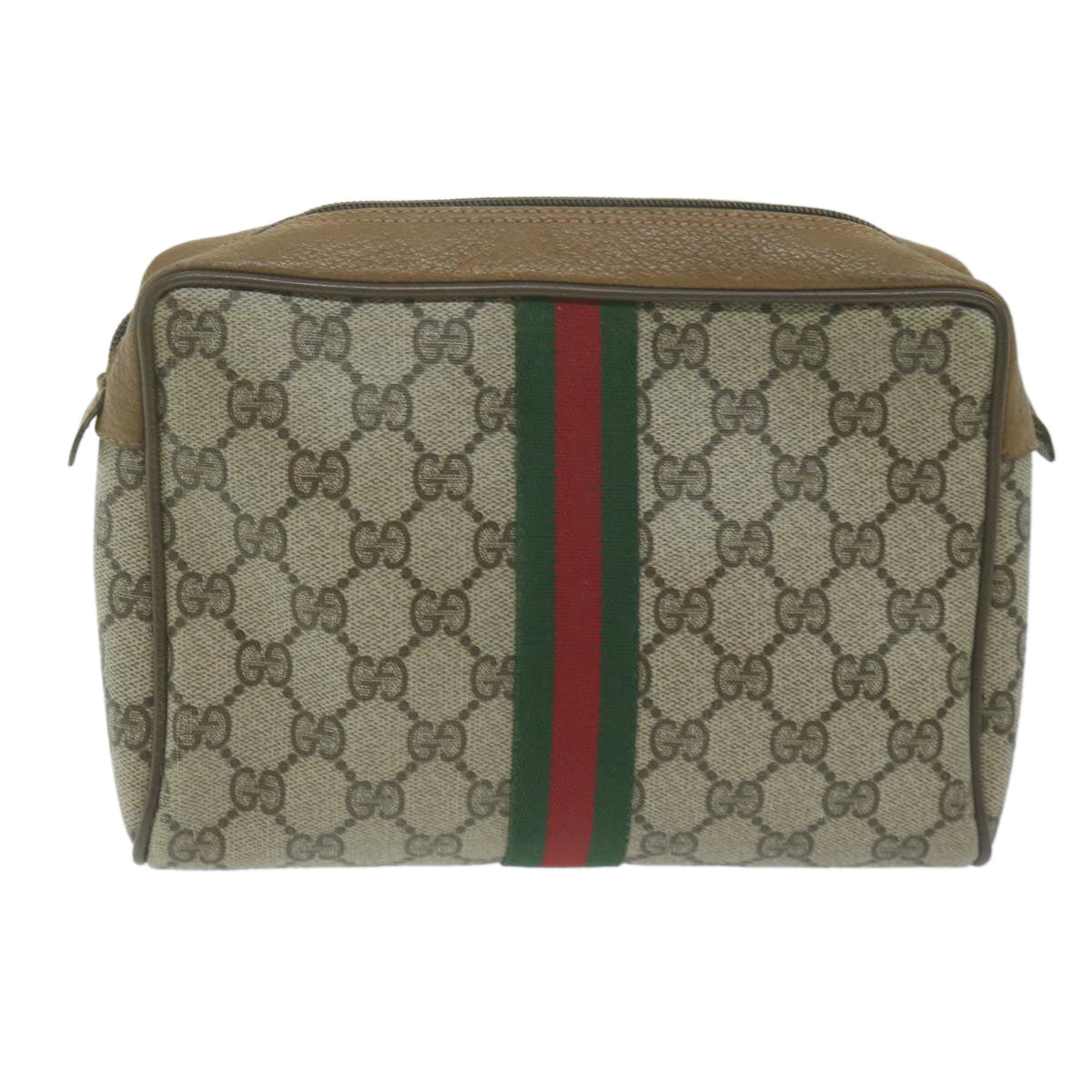 GUCCI GG Supreme Web Sherry Line Clutch Bag PVC Beige 89 01 012 Auth yk10592