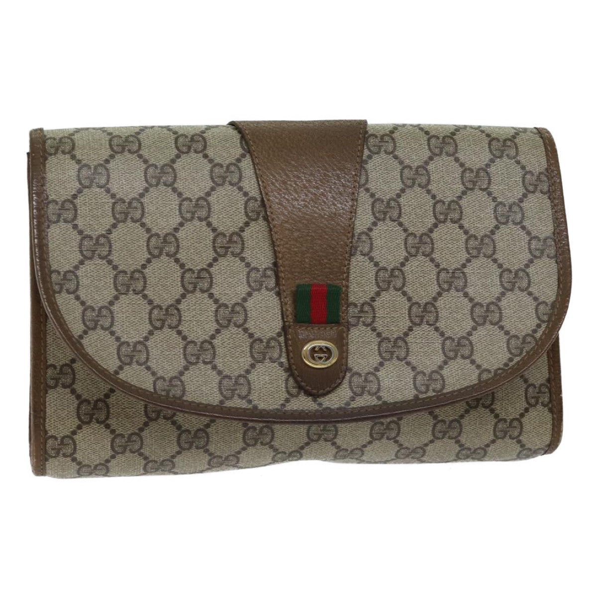GUCCI GG Supreme Web Sherry Line Clutch Bag Beige Green 89 01 030 Auth yk11961