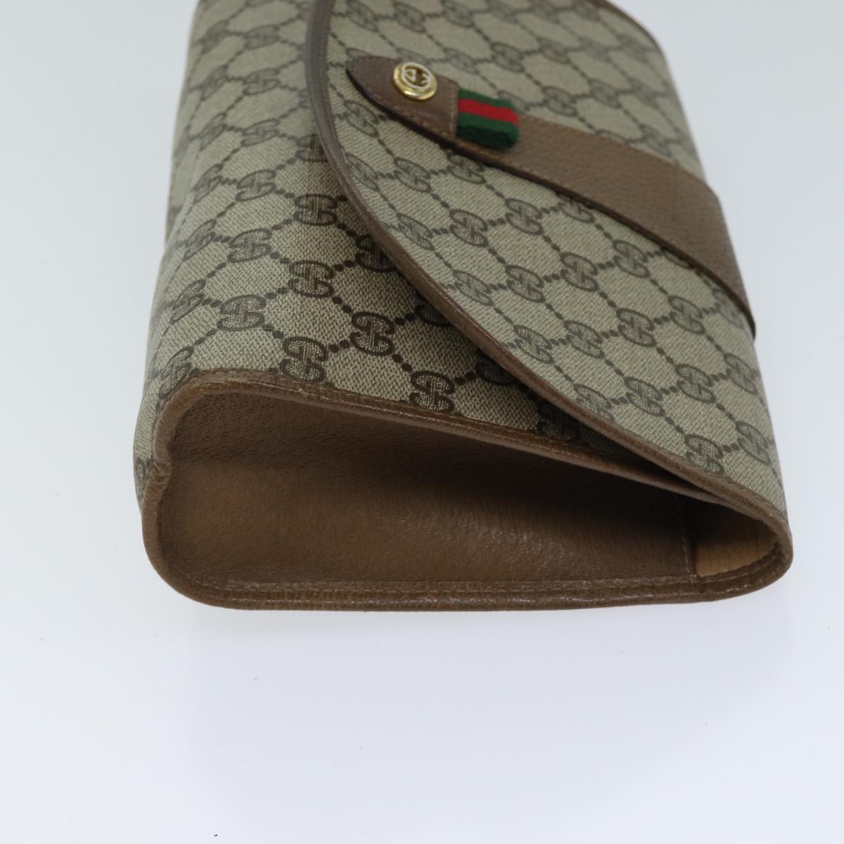 GUCCI GG Supreme Web Sherry Line Clutch Bag Beige Green 89 01 030 Auth yk11961