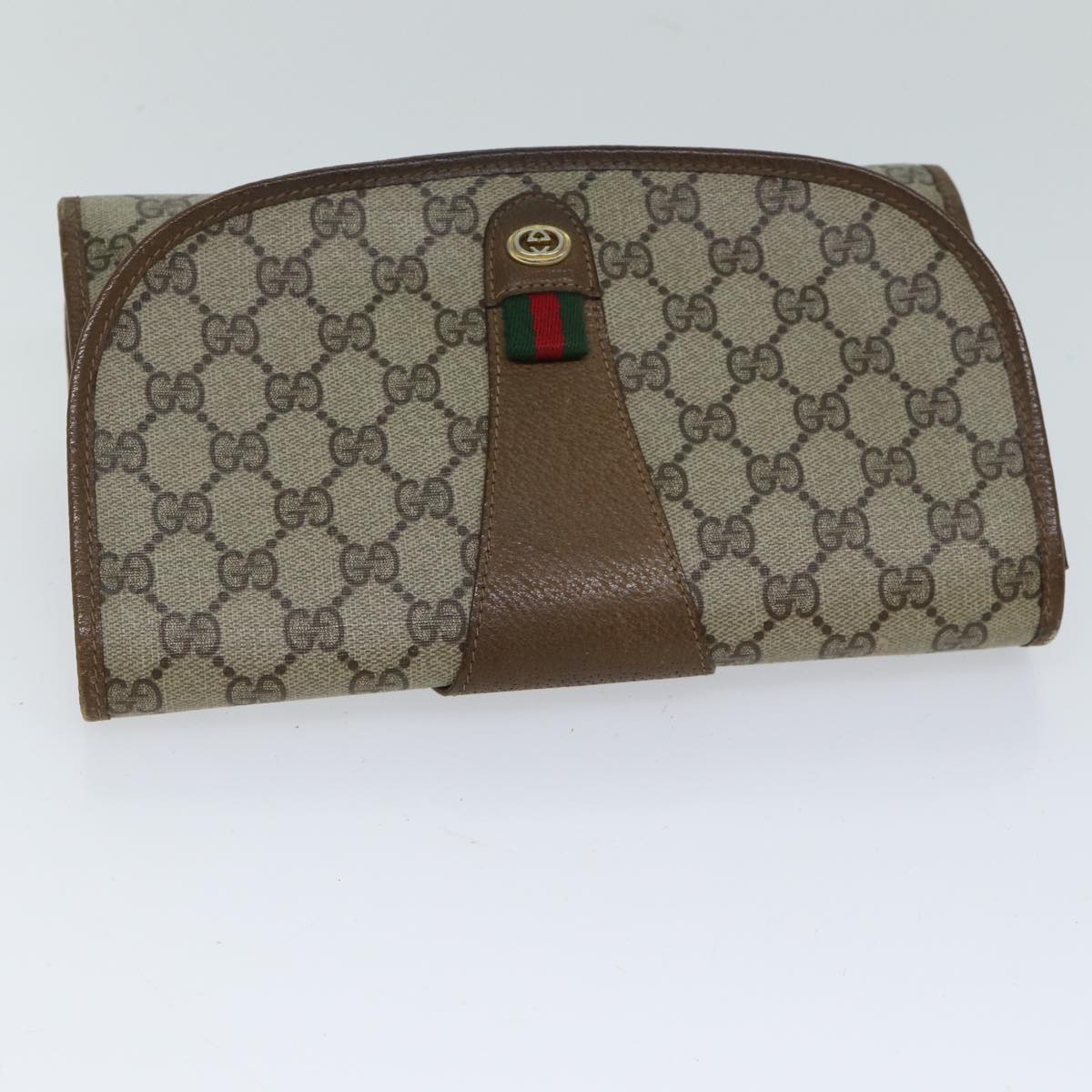 GUCCI GG Supreme Web Sherry Line Clutch Bag Beige Green 89 01 030 Auth yk11961