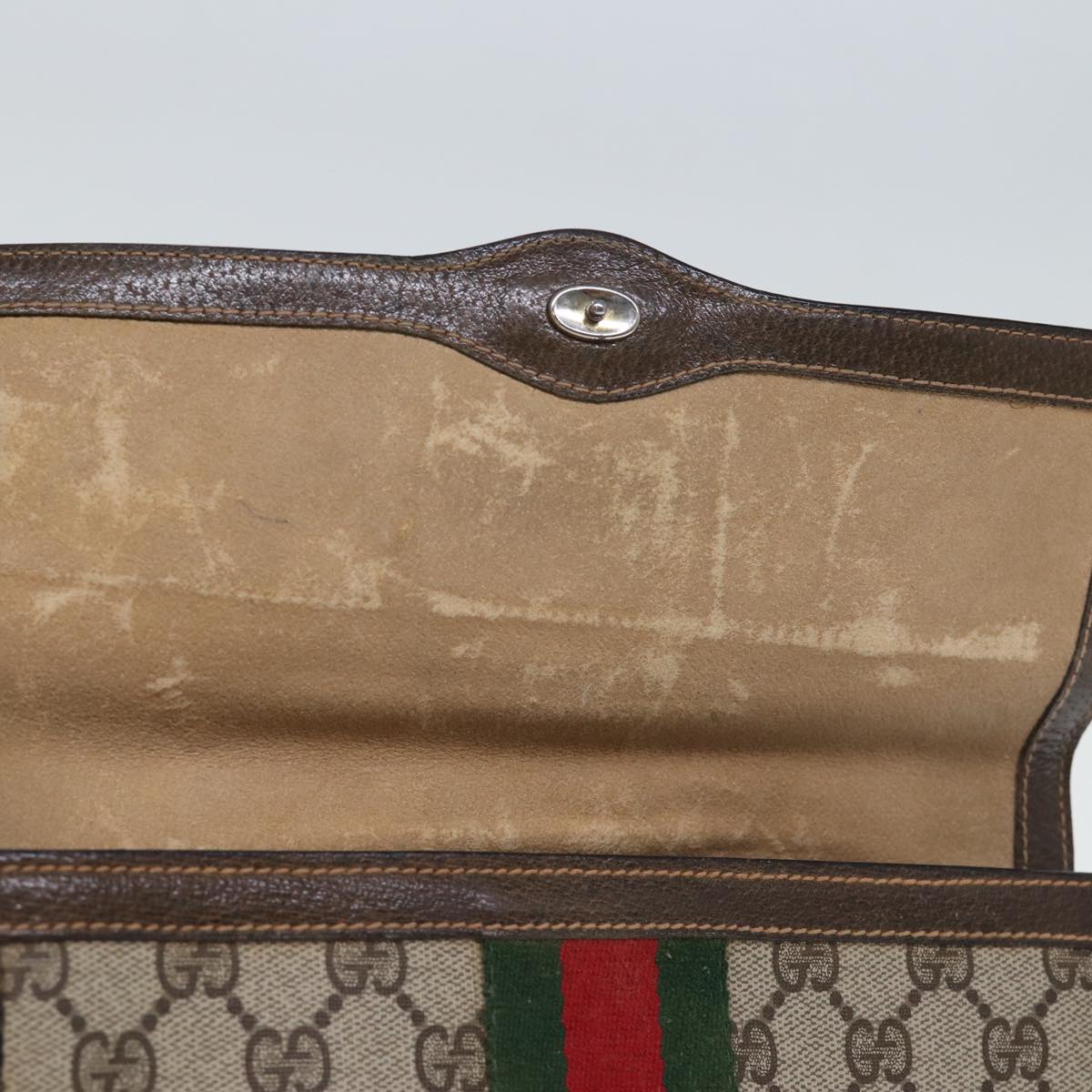 GUCCI GG Canvas Web Sherry Line Clutch Bag Beige Green 84 01 006 Auth yk12008