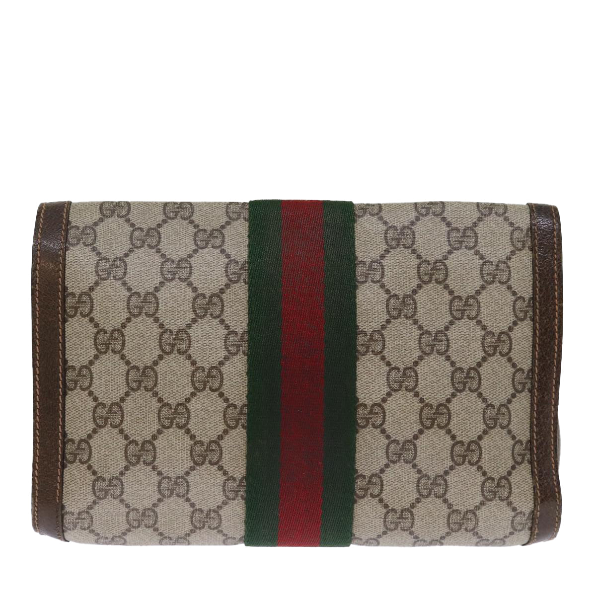 GUCCI GG Canvas Web Sherry Line Clutch Bag Beige Green 84 01 006 Auth yk12008