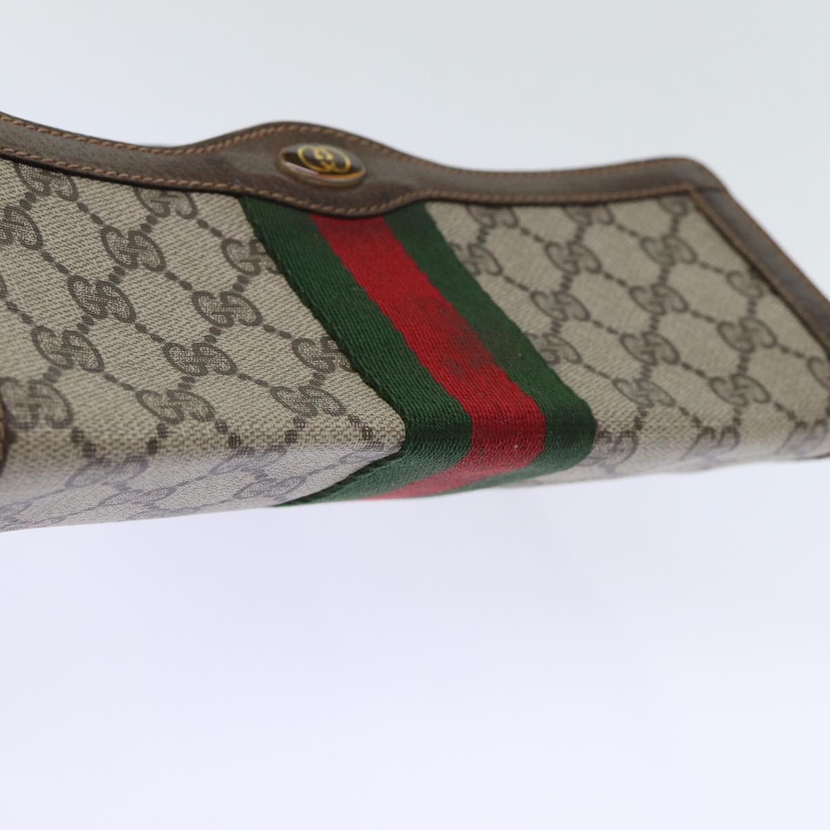 GUCCI GG Canvas Web Sherry Line Clutch Bag Beige Green 84 01 006 Auth yk12008
