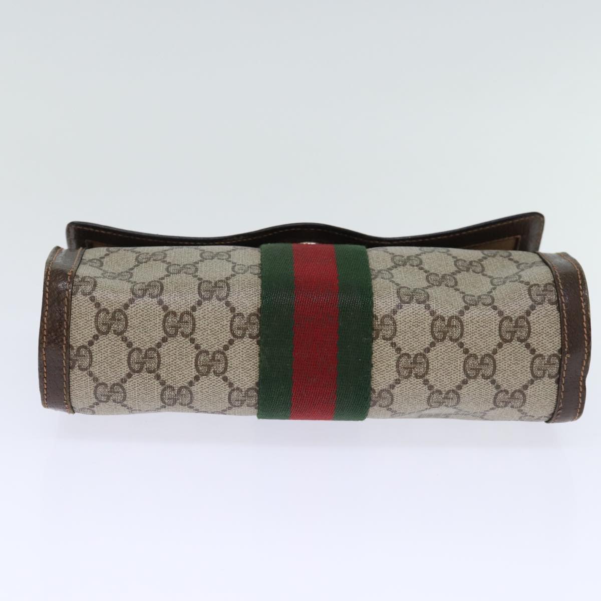 GUCCI GG Canvas Web Sherry Line Clutch Bag Beige Green 84 01 006 Auth yk12008