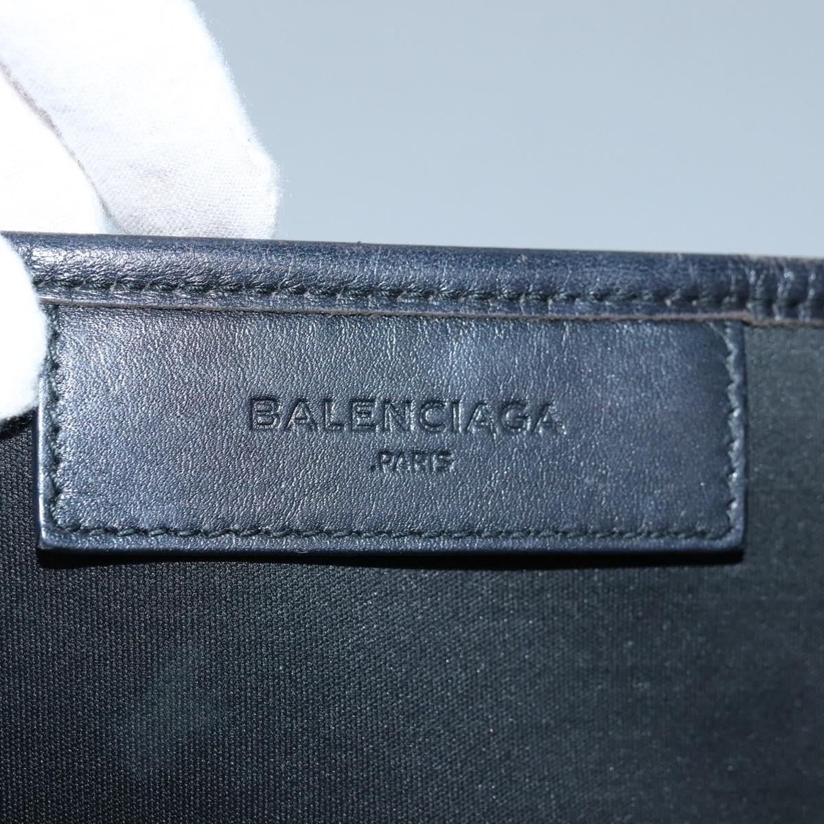 balenciaga Navy Cabas S Hand Bag Canvas White Black 339933 Auth yk12669