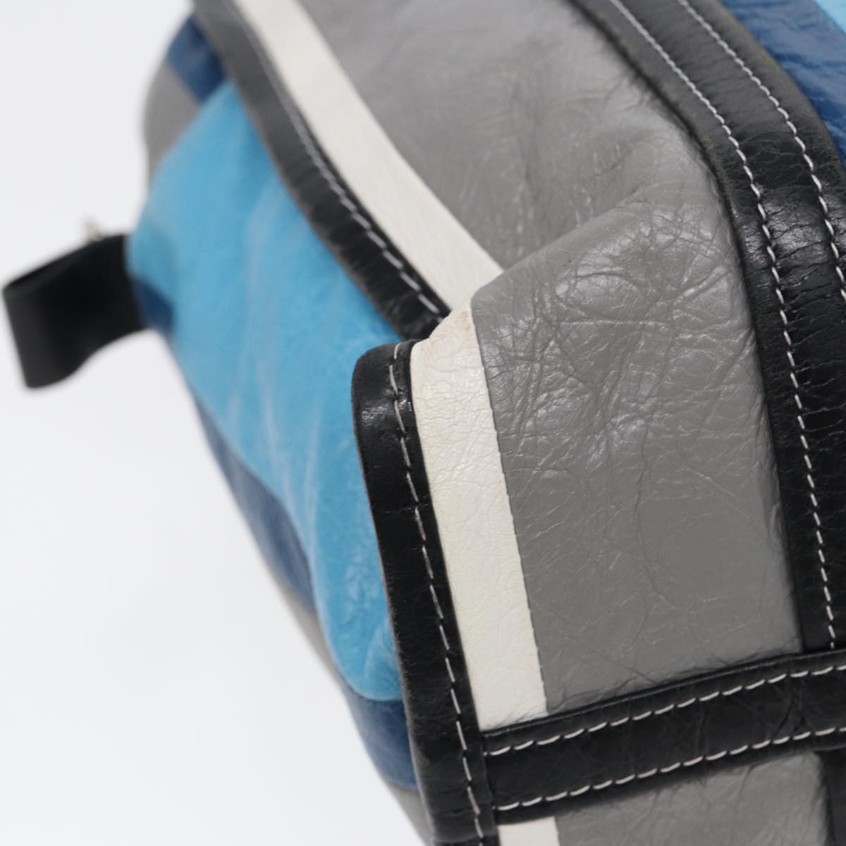 balenciaga Bazaar Shopper XS Tote Bag Leather Blue Silver 443096 Auth yk14420