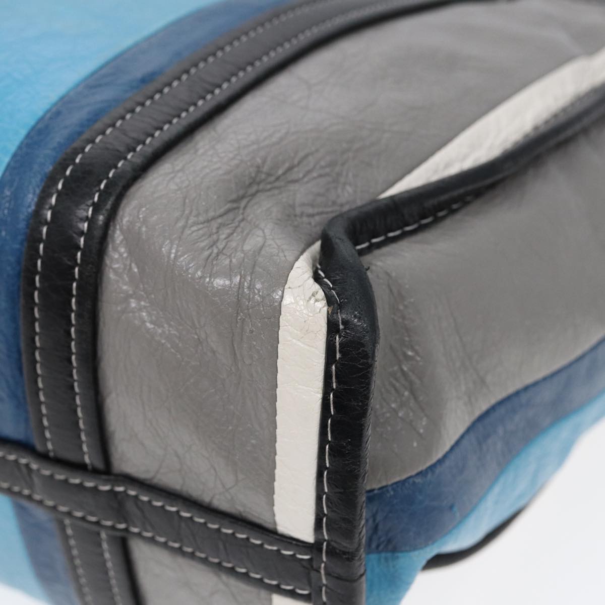 balenciaga Bazaar Shopper XS Tote Bag Leather Blue Silver 443096 Auth yk14420