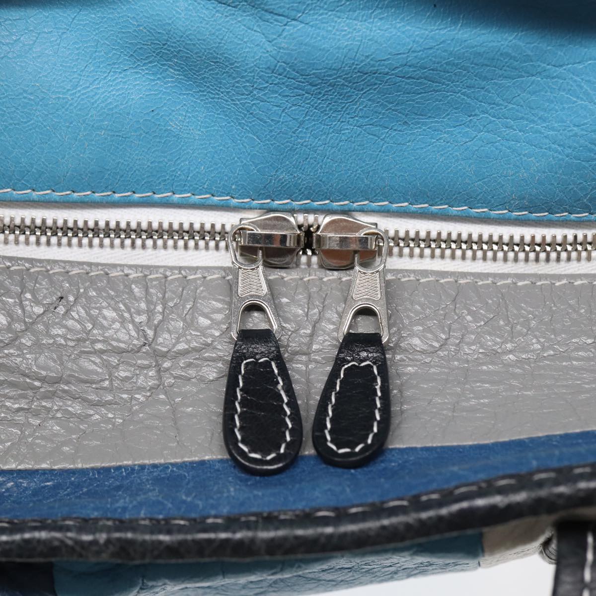 balenciaga Bazaar Shopper XS Tote Bag Leather Blue Silver 443096 Auth yk14420