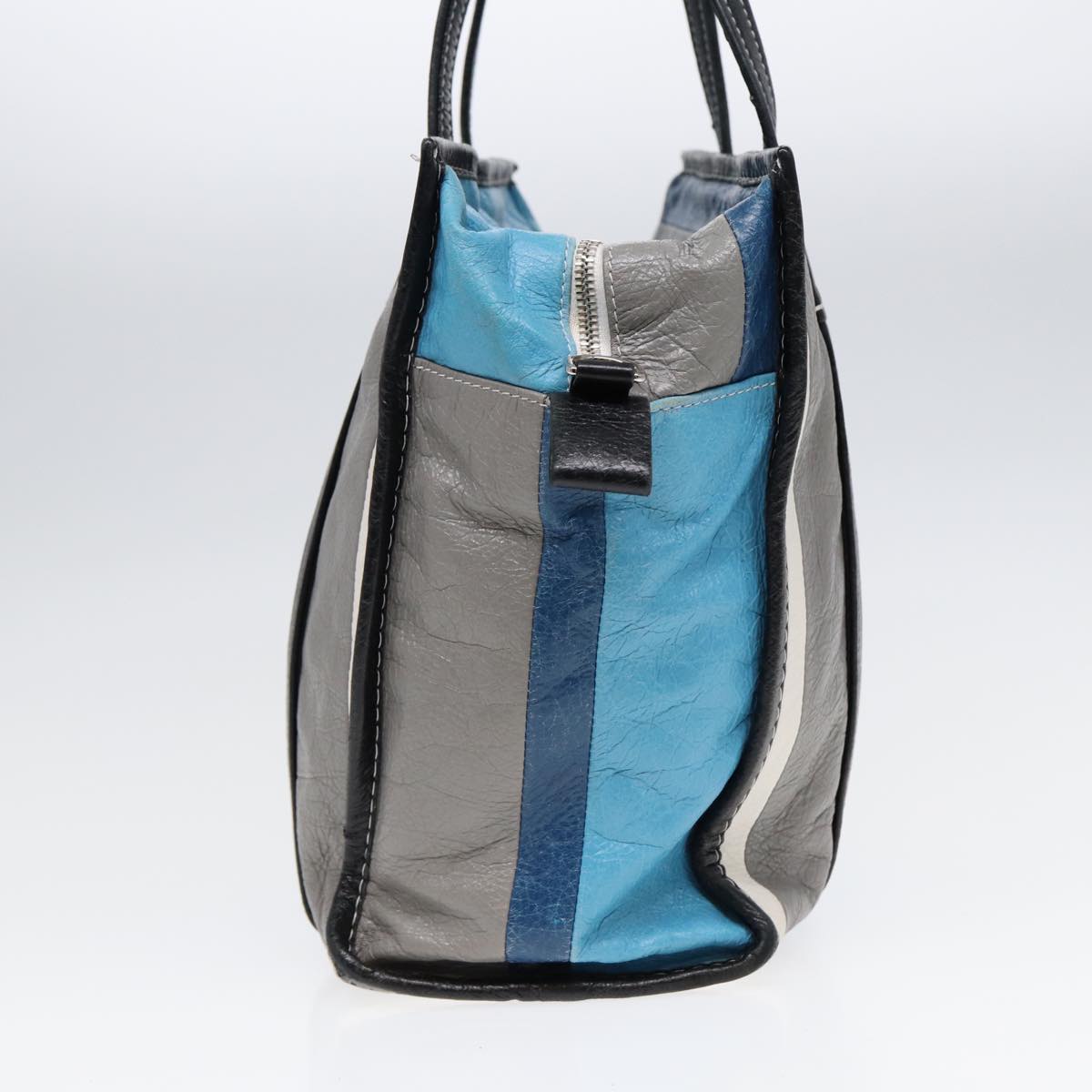 balenciaga Bazaar Shopper XS Tote Bag Leather Blue Silver 443096 Auth yk14420
