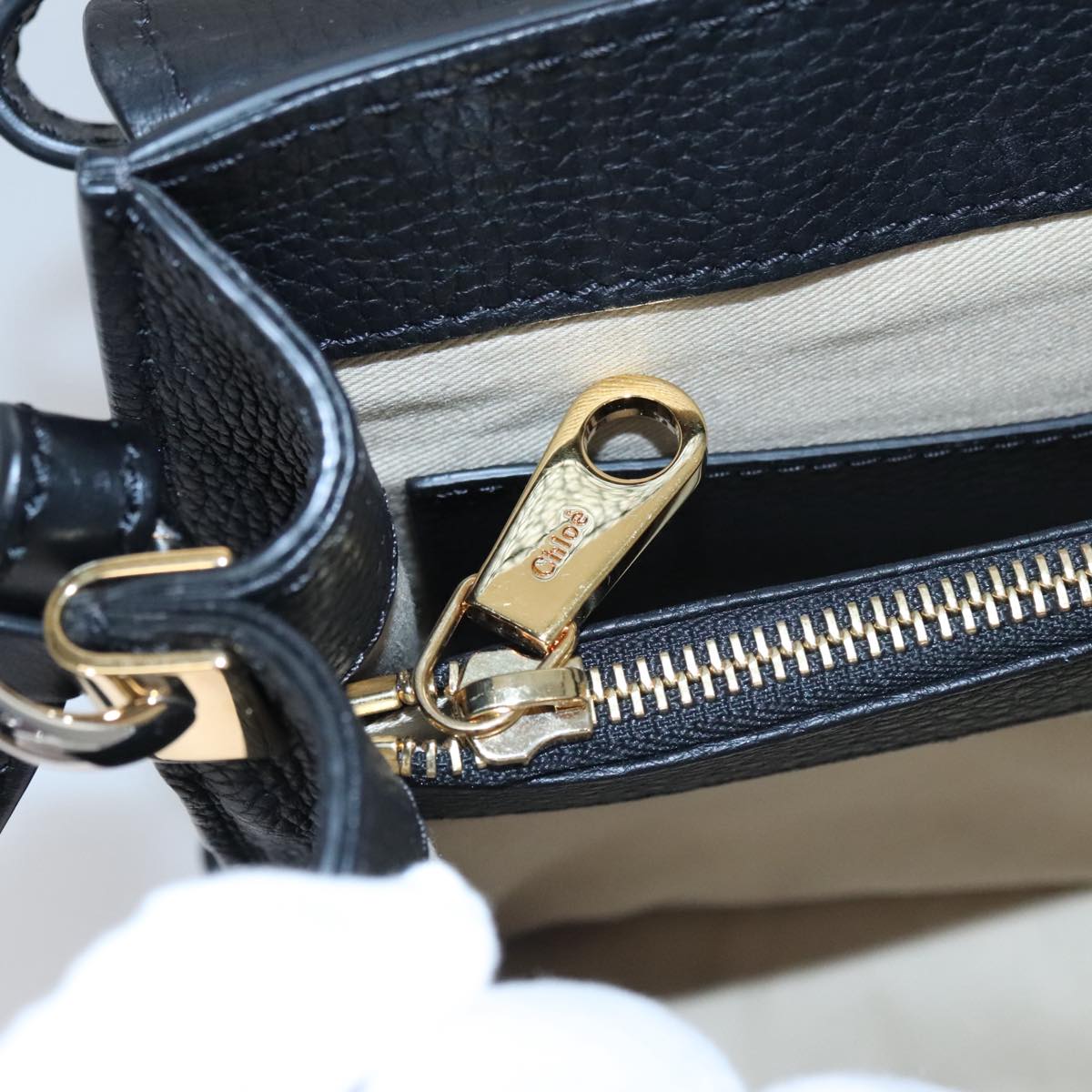 Chloe Small Day Abbey Hand Bag Leather 2way Black yk16365A