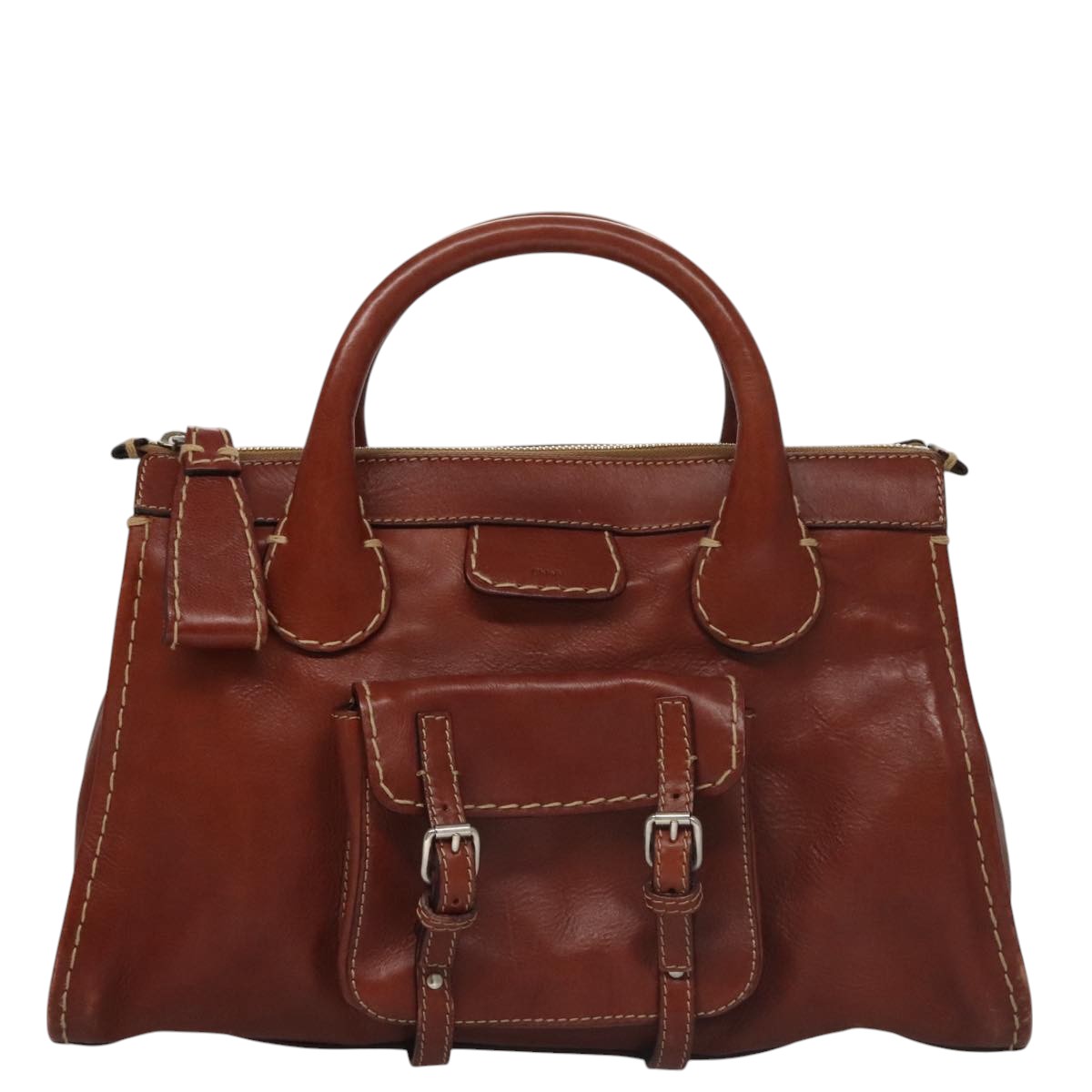 Chloe Edith Hand Bag Leather Brown Silver yk16622