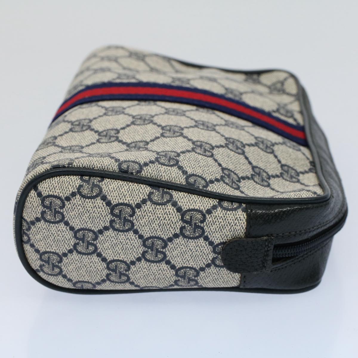 GUCCI GG Canvas Sherry Line Clutch Bag Red Navy gray 14.014.3553 Auth yk8501