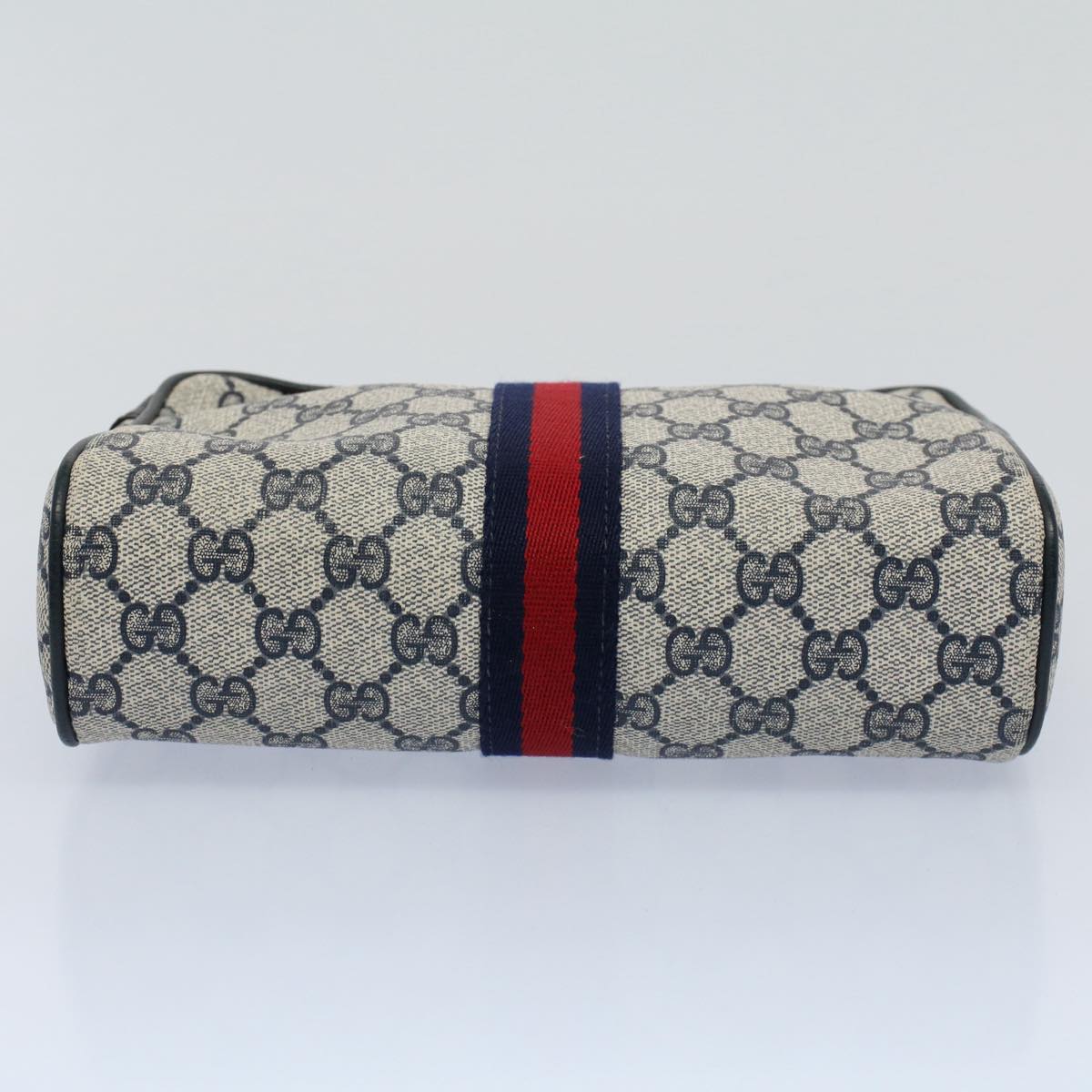 GUCCI GG Canvas Sherry Line Clutch Bag Red Navy gray 14.014.3553 Auth yk8501