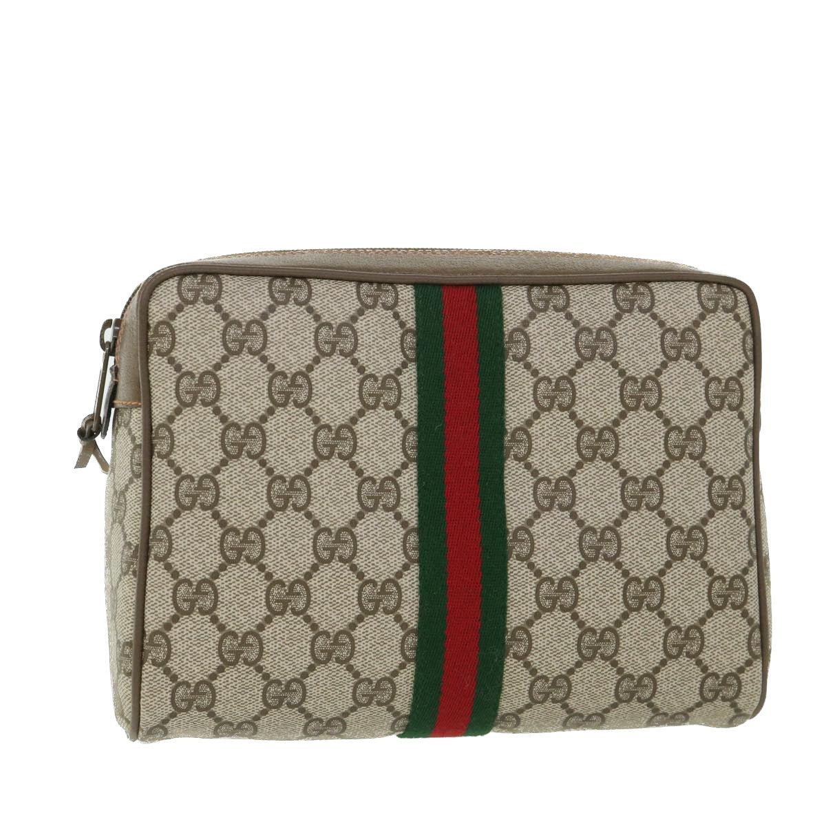 GUCCI Gg Canvas Web Sherry Line Clutch Bag Beige Red Green 89 01 012 Auth Yk8753