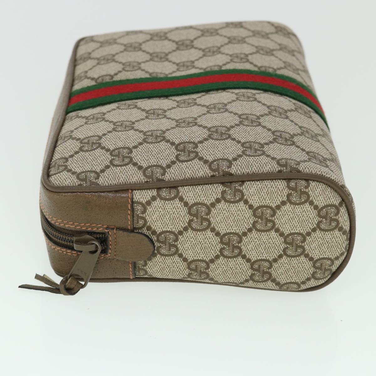 GUCCI Gg Canvas Web Sherry Line Clutch Bag Beige Red Green 89 01 012 Auth Yk8753