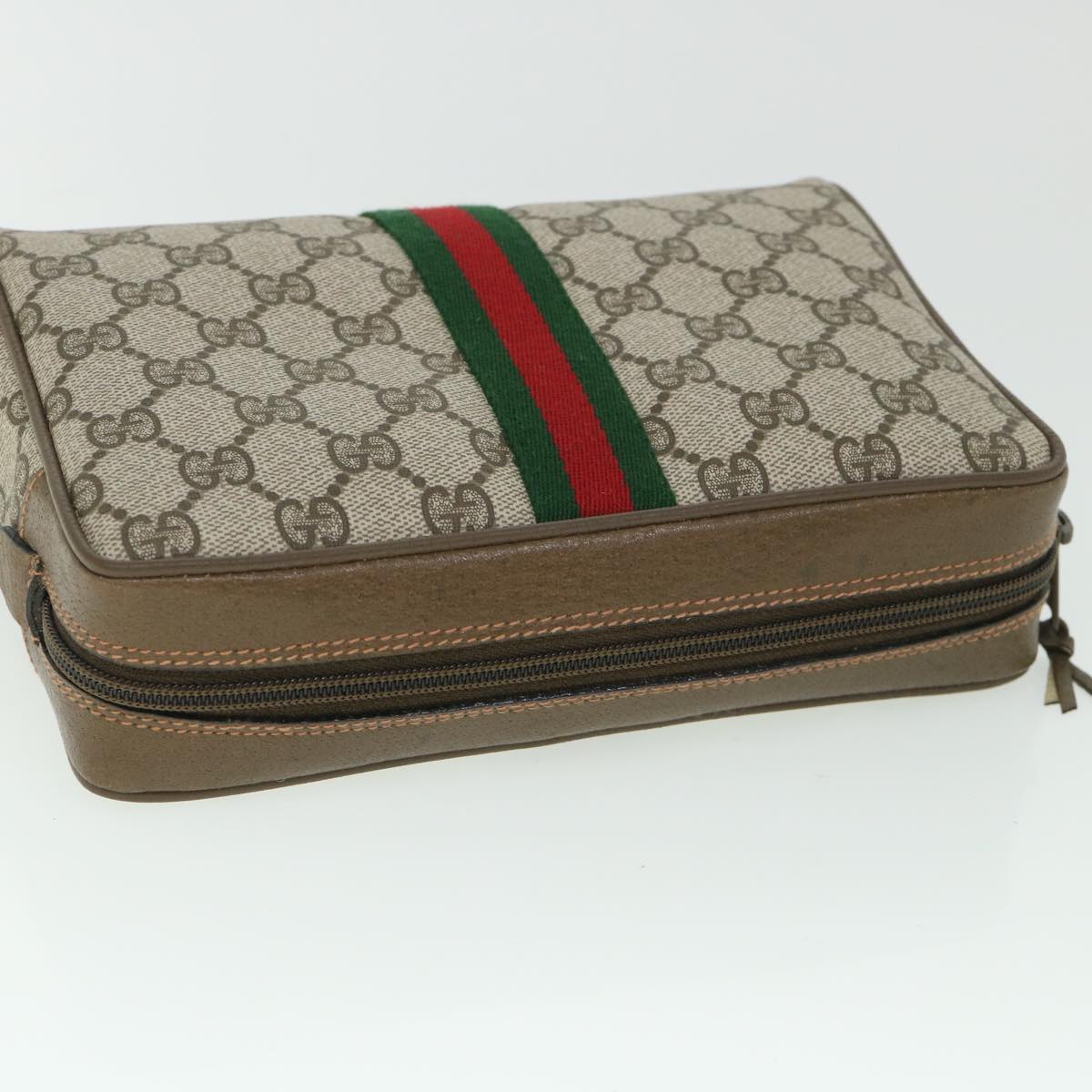 GUCCI Gg Canvas Web Sherry Line Clutch Bag Beige Red Green 89 01 012 Auth Yk8753